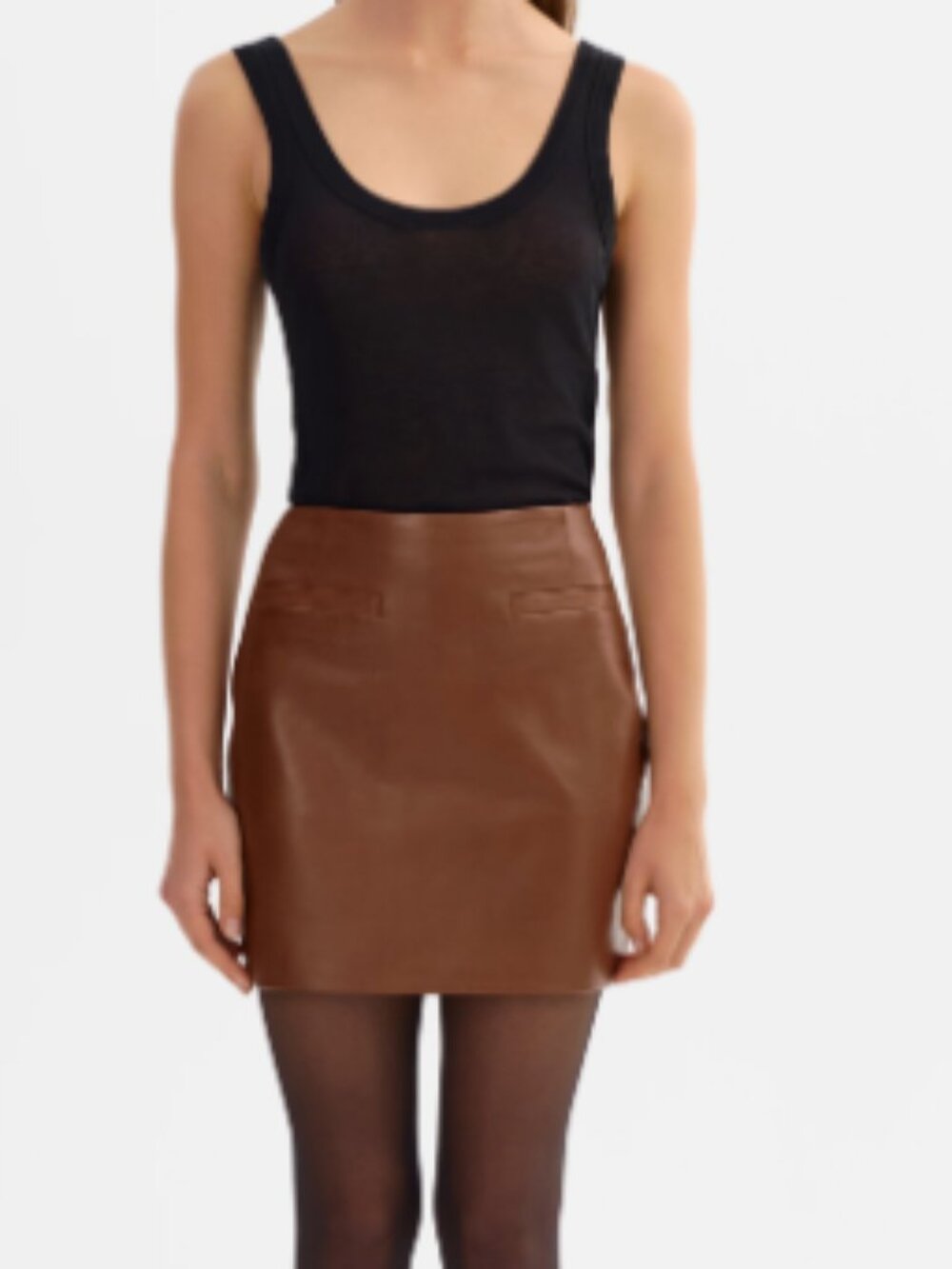 NWT LAMARQUE Rowan Lamb Leather Mini Skirt Luggage Brown | Size L | $395 Retail
